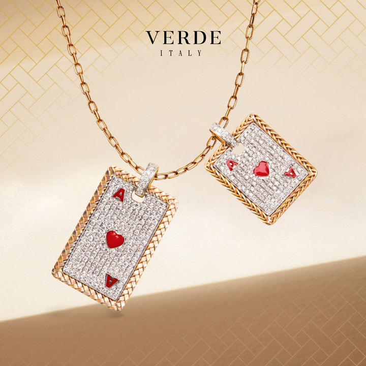 Eterna Weave Collection-Playing Cards PendantPRODUCT DESCRIPTION:
18K Gold Playing Cards Diamond Pendant (Without Chain)
STONE Diamond:
136 stones, 0.61 carat
 
Online prices are for reference only; all prices 